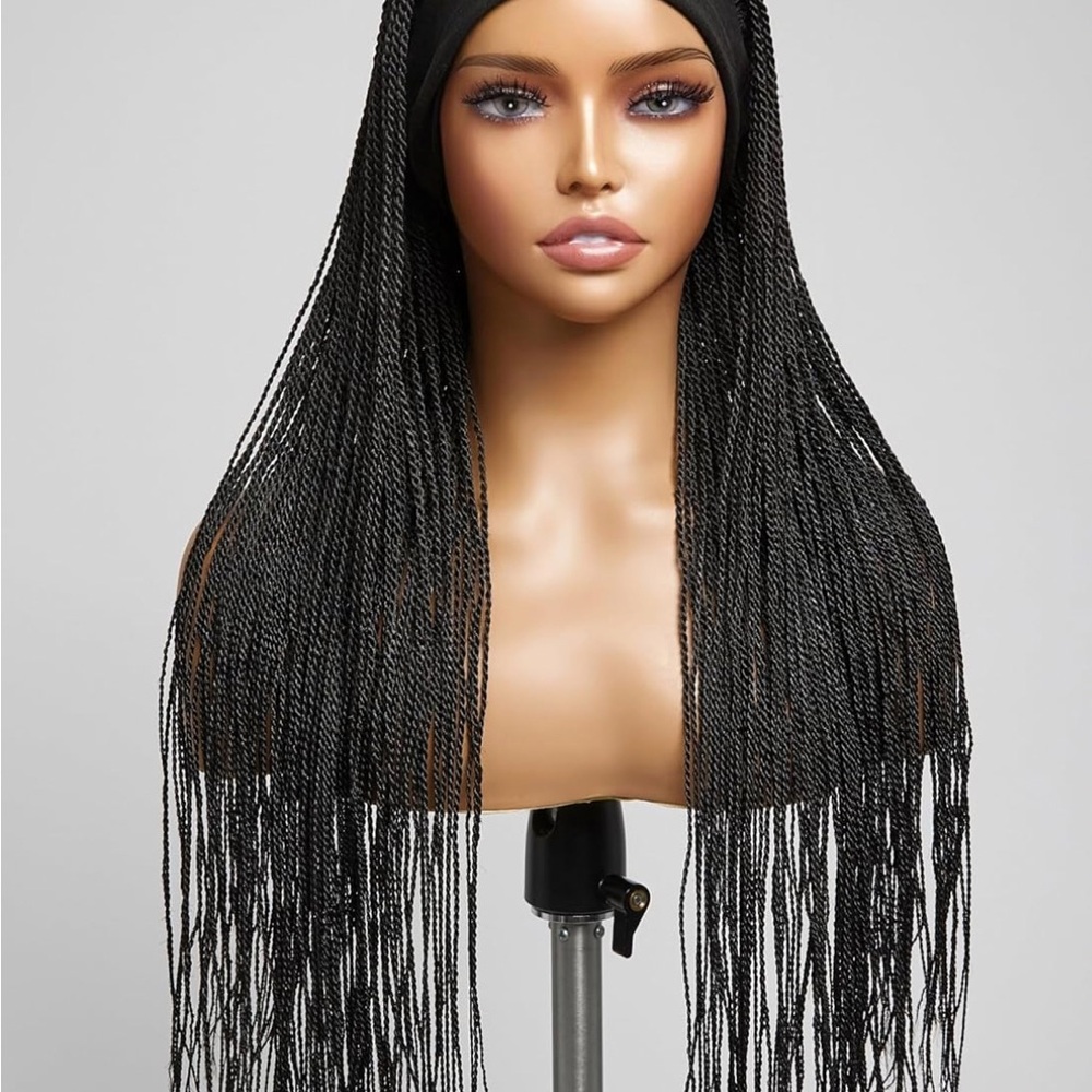 Elegant Black Twists Headband Wig